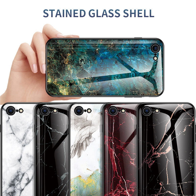Marble Grain Pattern Tempered Glass PC + TPU Combo Case for iPhone SE (2nd Generation)