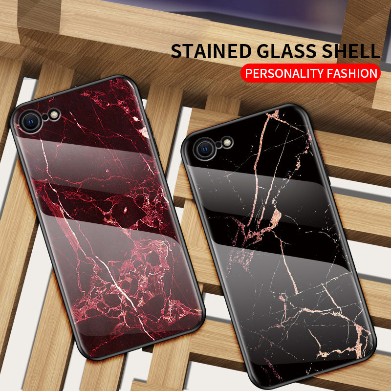 Marble Grain Pattern Tempered Glass PC + TPU Combo Case for iPhone SE (2nd Generation)