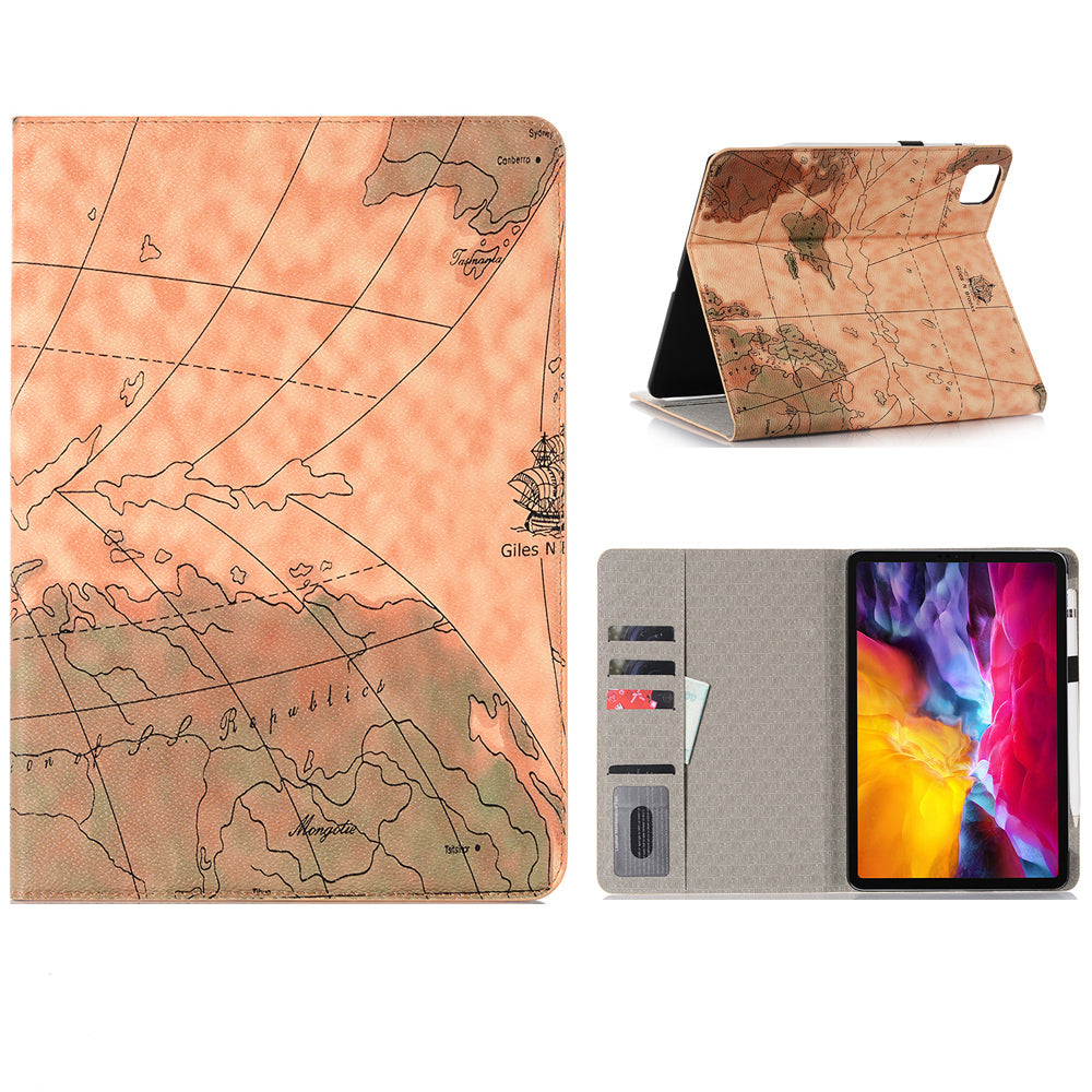 Map Pattern Auto Wake/Sleep Leather Wallet Tablet Shell for iPad Pro 12.9-inch (2020)/(2018)