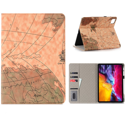 Map Pattern Auto Wake/Sleep Leather Wallet Tablet Shell for iPad Pro 12.9-inch (2020)/(2018)