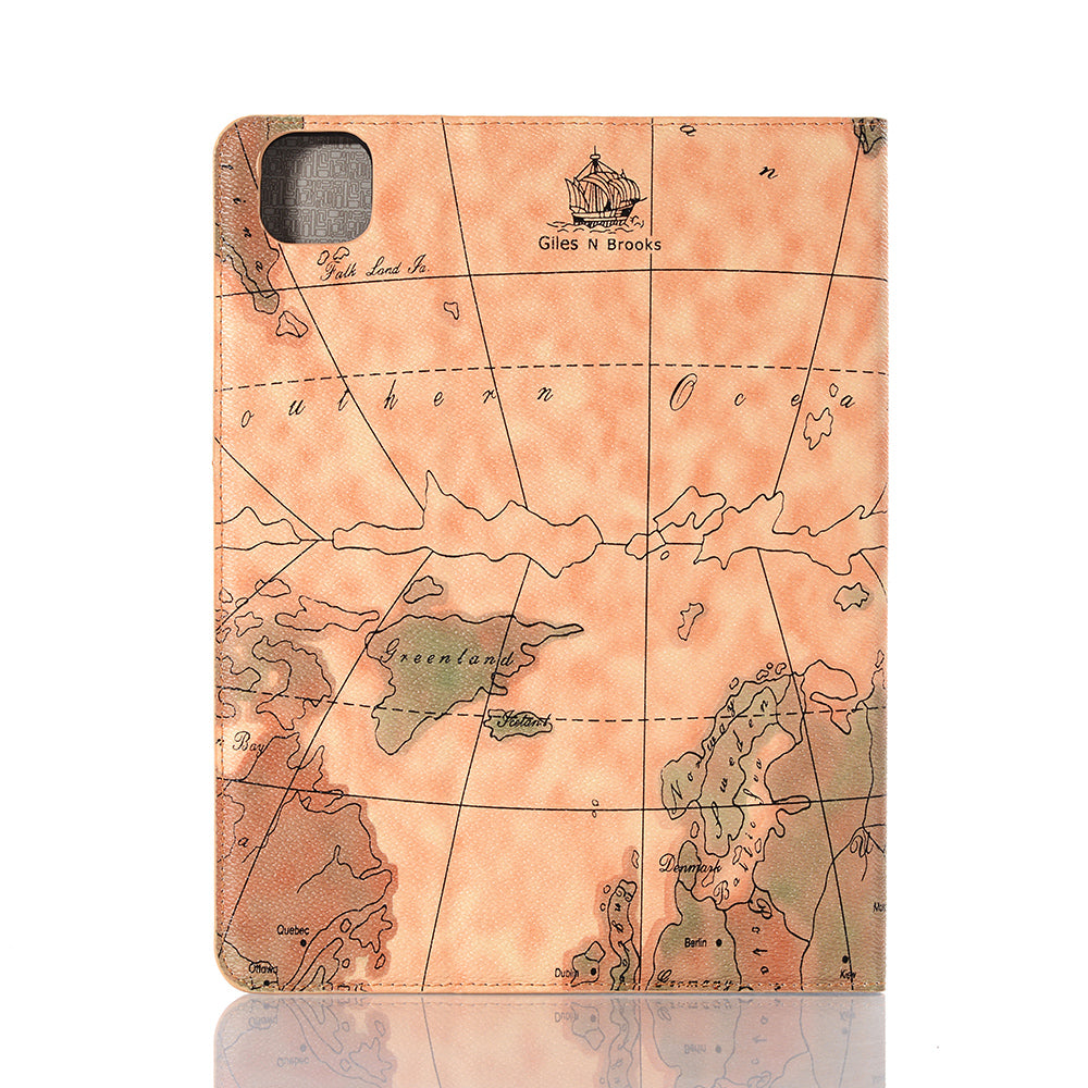 Map Pattern Auto Wake/Sleep Leather Wallet Tablet Shell for iPad Pro 12.9-inch (2020)/(2018)