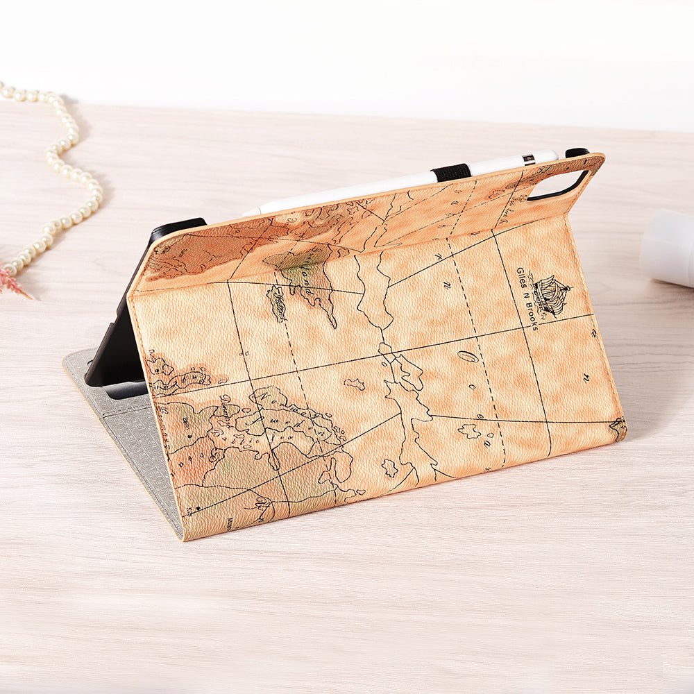 Map Pattern Auto Wake/Sleep Leather Wallet Tablet Shell for iPad Pro 12.9-inch (2020)/(2018)