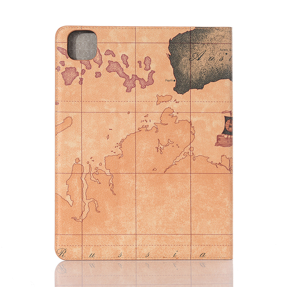 Map Pattern Auto Wake/Sleep Leather Wallet Tablet Shell for iPad Pro 12.9-inch (2020)/(2018)