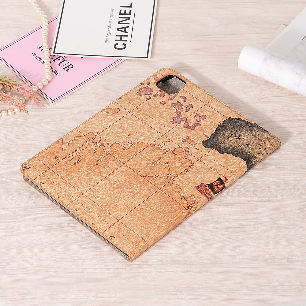 Map Pattern Auto Wake/Sleep Leather Wallet Tablet Shell for iPad Pro 12.9-inch (2020)/(2018)