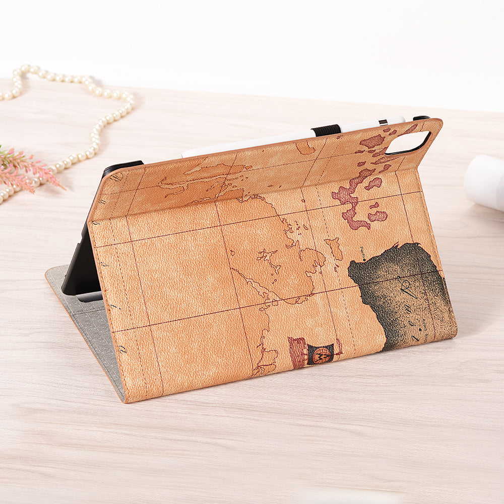 Map Pattern Auto Wake/Sleep Leather Wallet Tablet Shell for iPad Pro 12.9-inch (2020)/(2018)