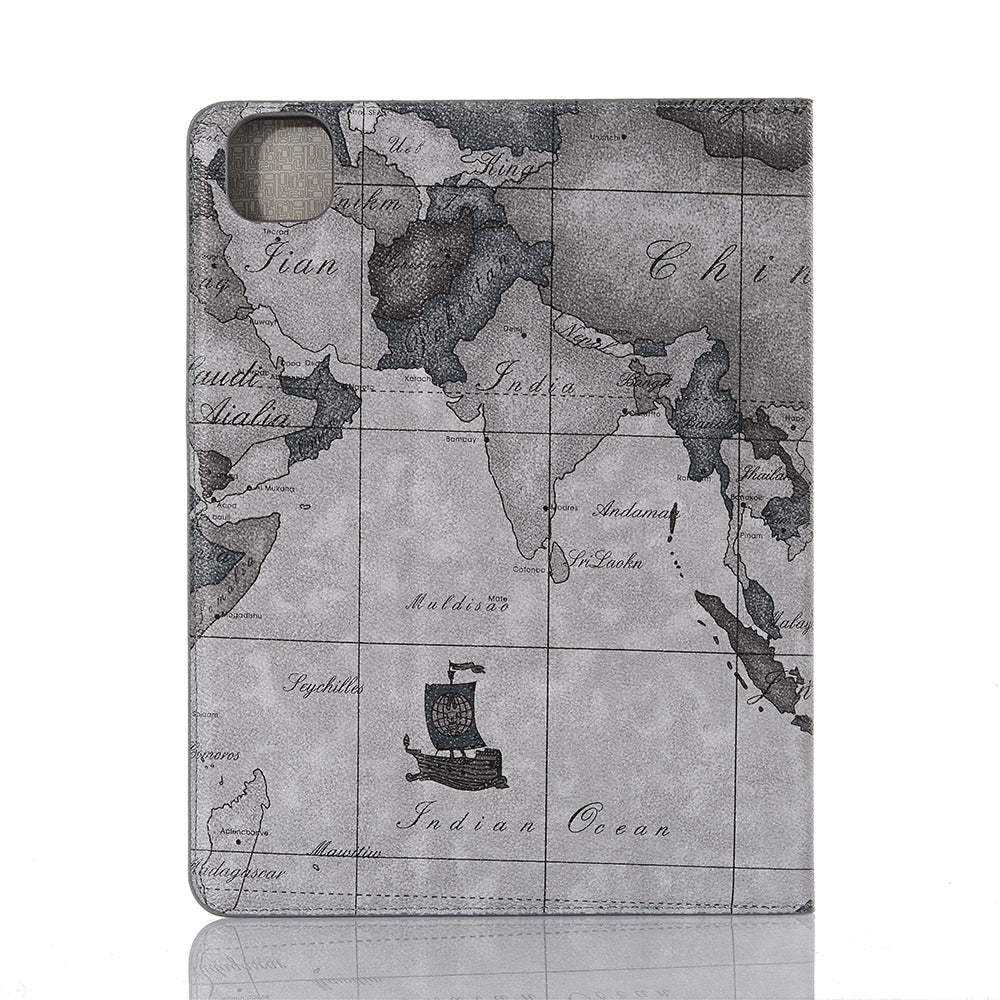 Map Pattern Auto Wake/Sleep Leather Wallet Tablet Shell for iPad Pro 12.9-inch (2020)/(2018)