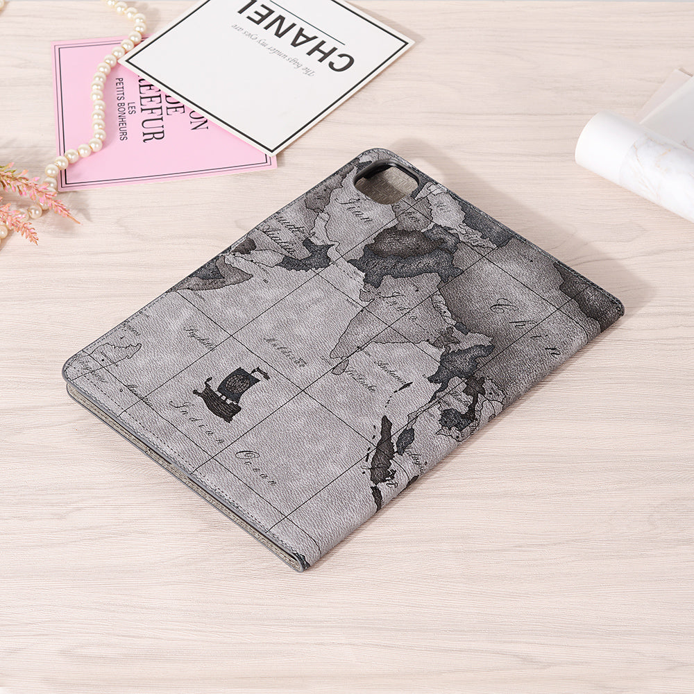 Map Pattern Auto Wake/Sleep Leather Wallet Tablet Shell for iPad Pro 12.9-inch (2020)/(2018)