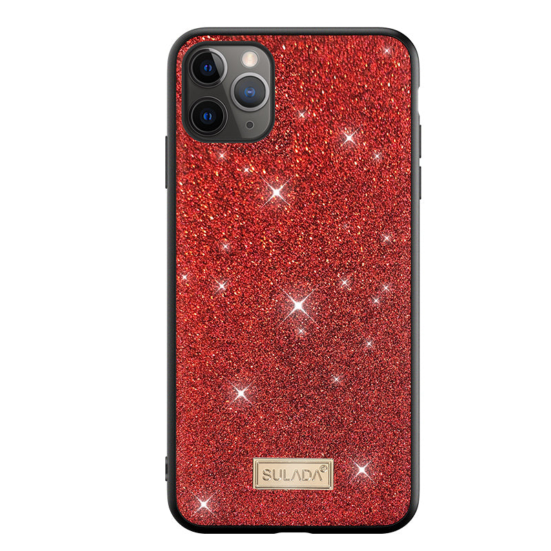 SULADA Dazzling Glittery Surface Leather Coated TPU Back Shell for iPhone 11 Pro Max 6.5 inch