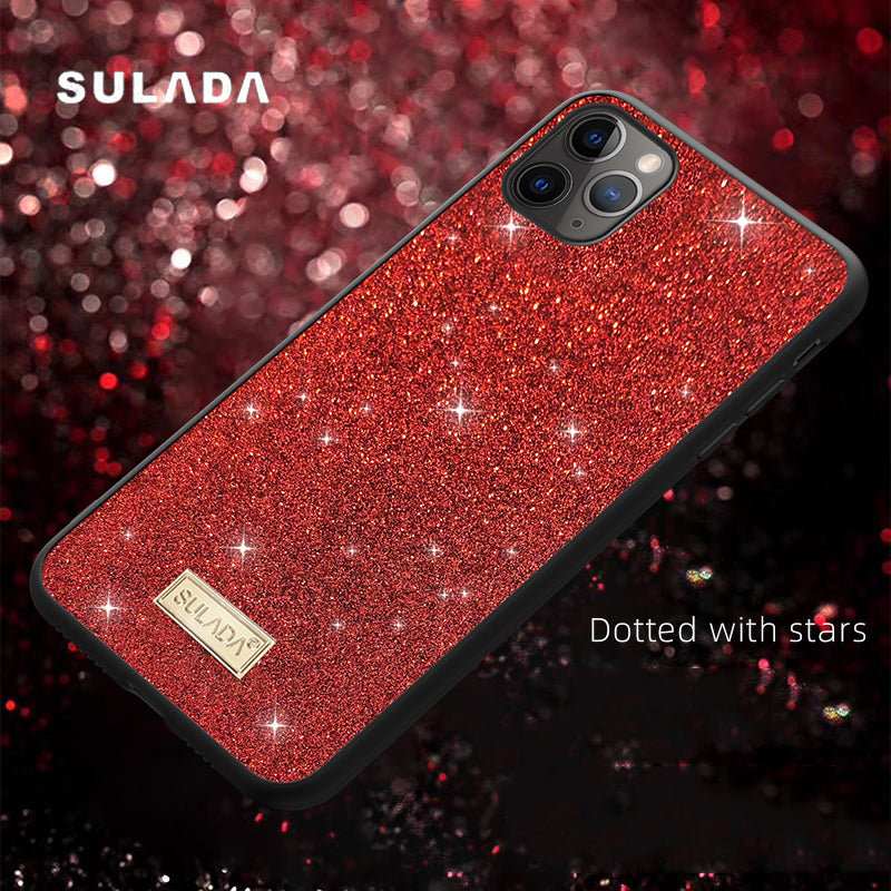 SULADA Dazzling Glittery Surface Leather Coated TPU Back Shell for iPhone 11 Pro Max 6.5 inch