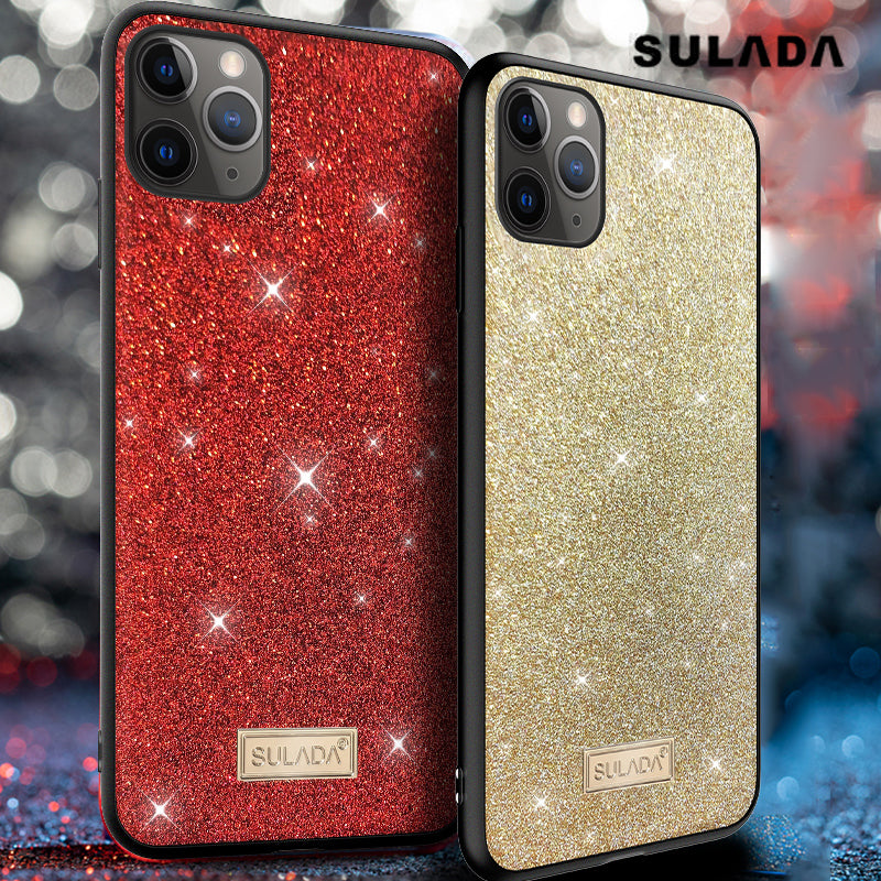 SULADA Dazzling Glittery Surface Leather Coated TPU Back Shell for iPhone 11 Pro Max 6.5 inch