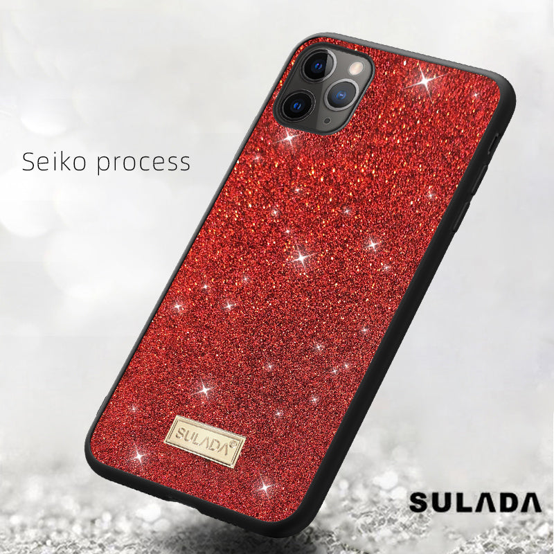 SULADA Dazzling Glittery Surface Leather Coated TPU Back Shell for iPhone 11 Pro Max 6.5 inch