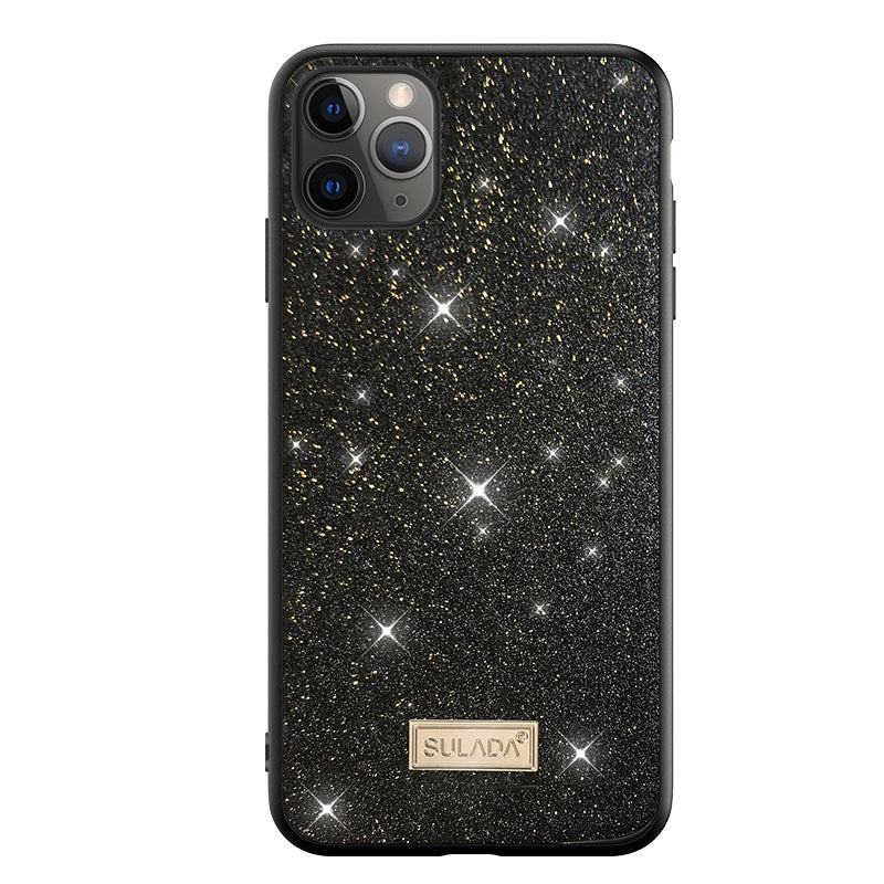 SULADA Dazzling Glittery Surface Leather Coated TPU Back Shell for iPhone 11 Pro Max 6.5 inch