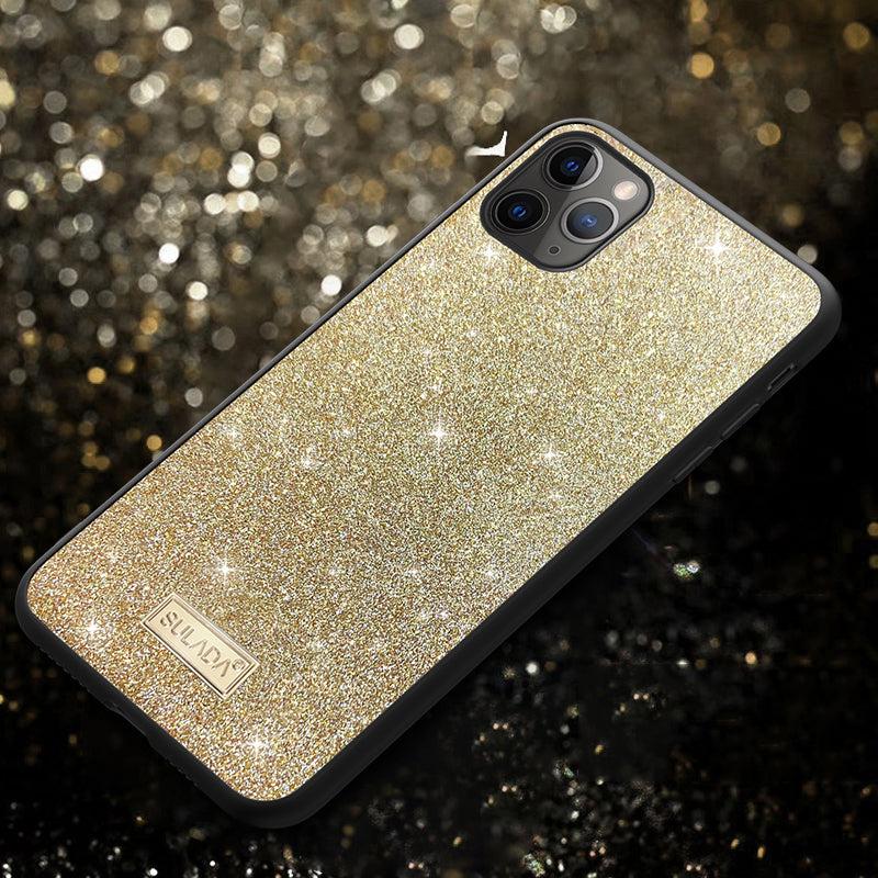 SULADA Dazzling Glittery Surface Leather Coated TPU Back Shell for iPhone 11 Pro Max 6.5 inch