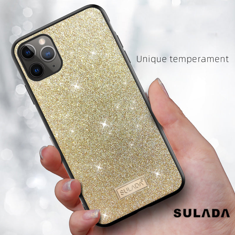 SULADA Dazzling Glittery Surface Leather Coated TPU Back Shell for iPhone 11 Pro Max 6.5 inch
