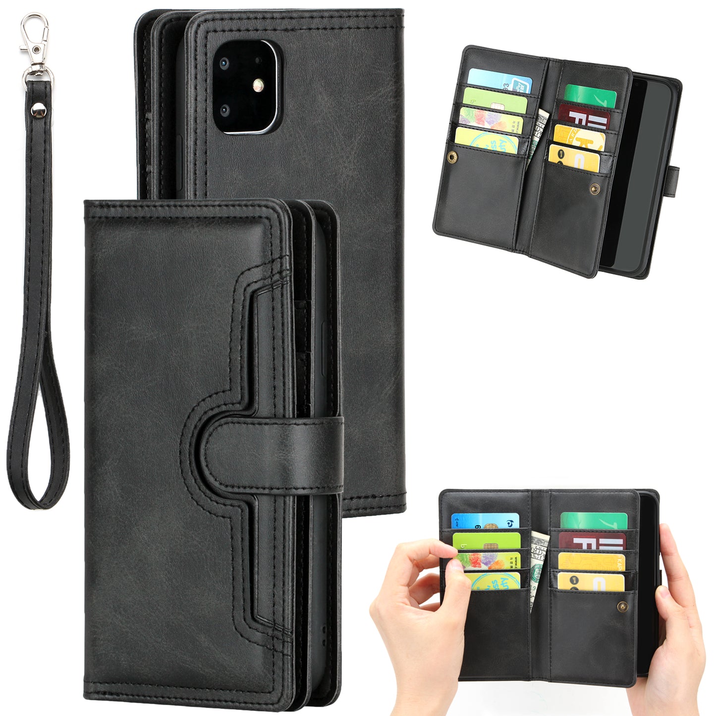 Multiple Card Slots Split Leather Phone Cover Case for iPhone 11 6.1-inch