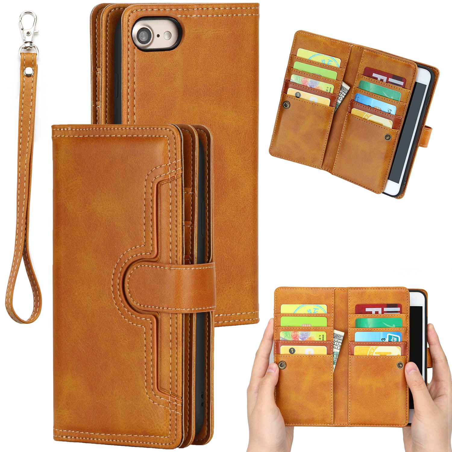 Shockproof Split Leather Phone Cover Cellphone Protection Case With Multiple Card Slots for iPhone 8 / 7 / SE (2022)/SE (2020)