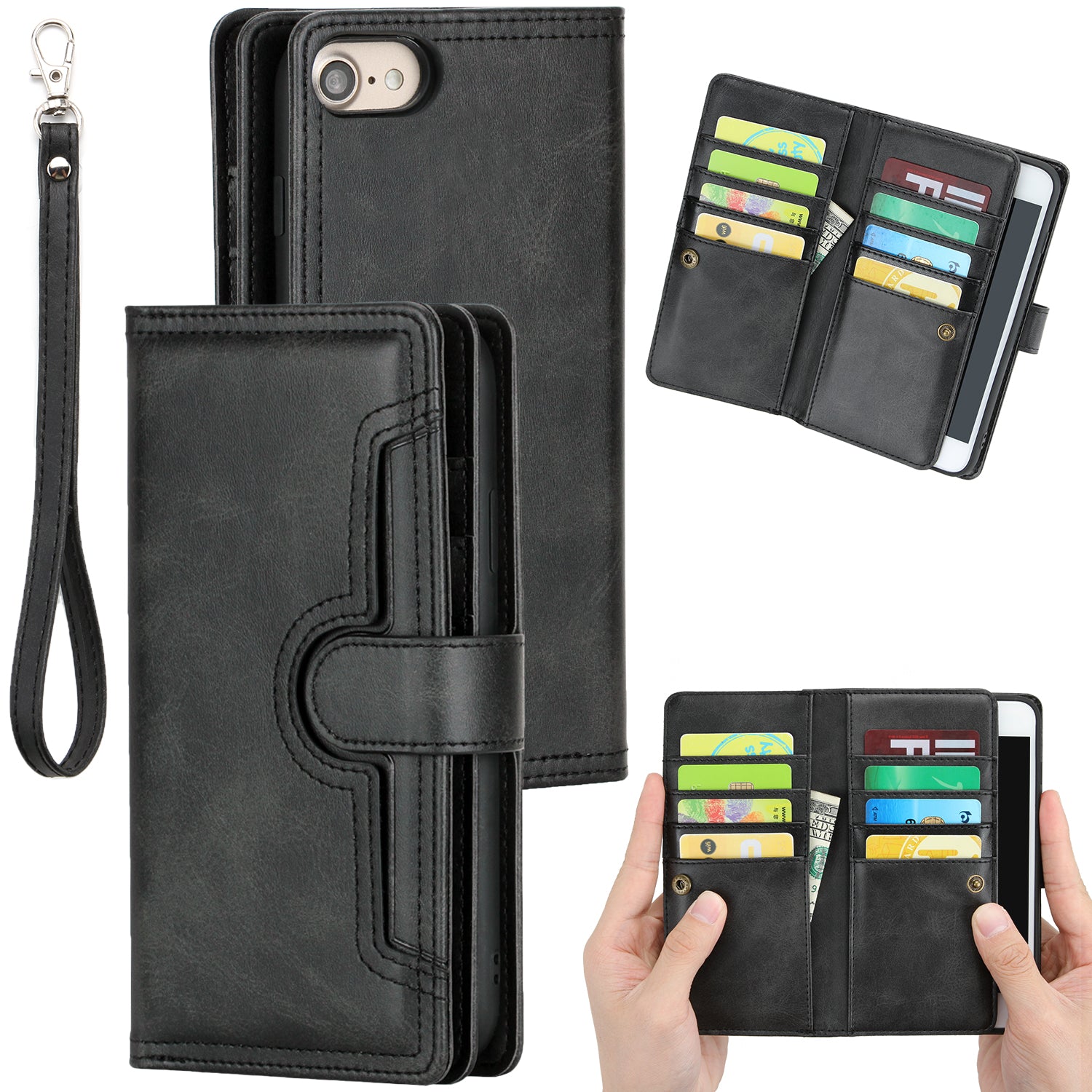 Shockproof Split Leather Phone Cover Cellphone Protection Case With Multiple Card Slots for iPhone 8 / 7 / SE (2022)/SE (2020)