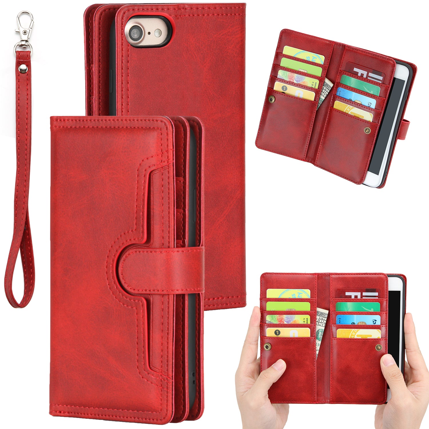 Shockproof Split Leather Phone Cover Cellphone Protection Case With Multiple Card Slots for iPhone 8 / 7 / SE (2022)/SE (2020)