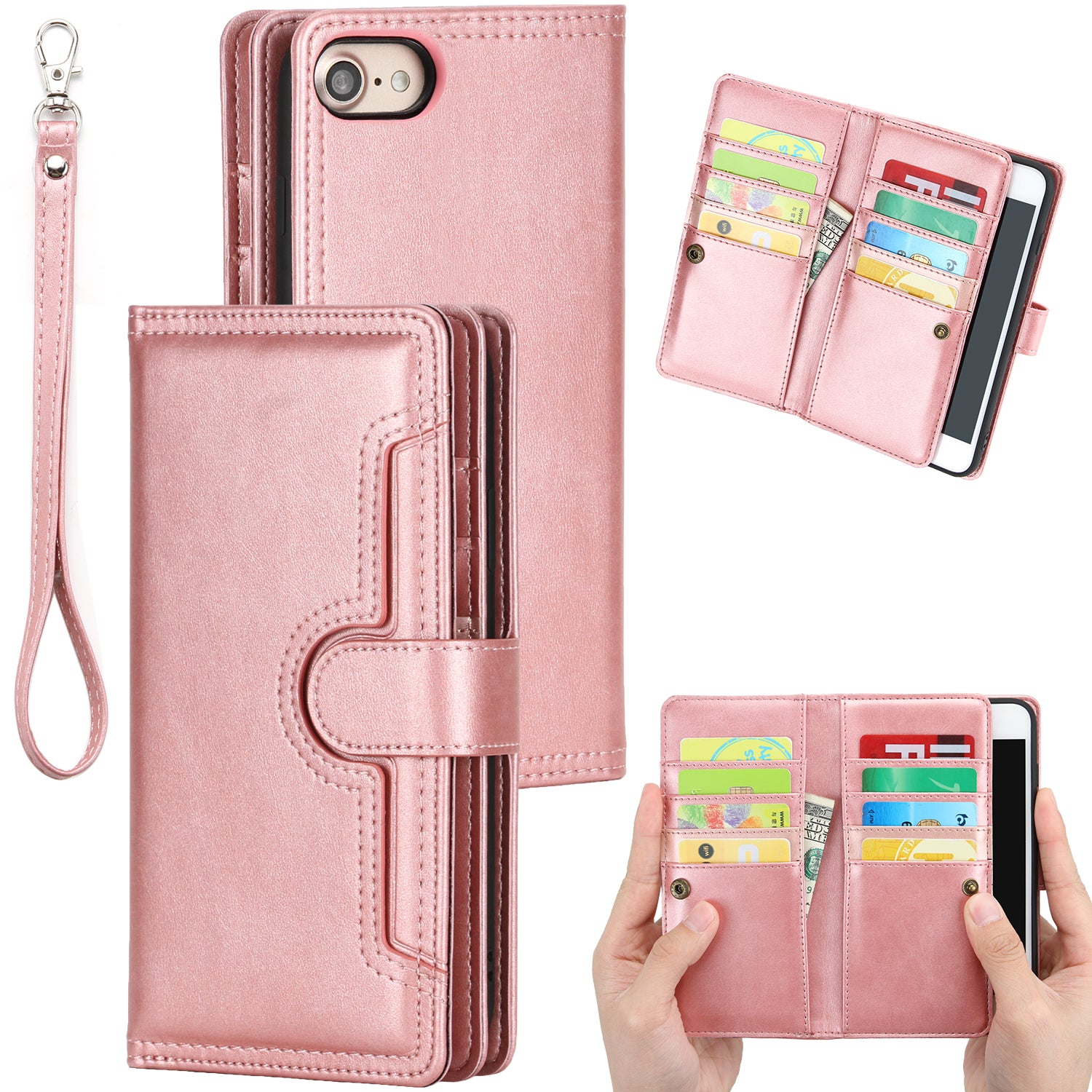 Shockproof Split Leather Phone Cover Cellphone Protection Case With Multiple Card Slots for iPhone 8 / 7 / SE (2022)/SE (2020)