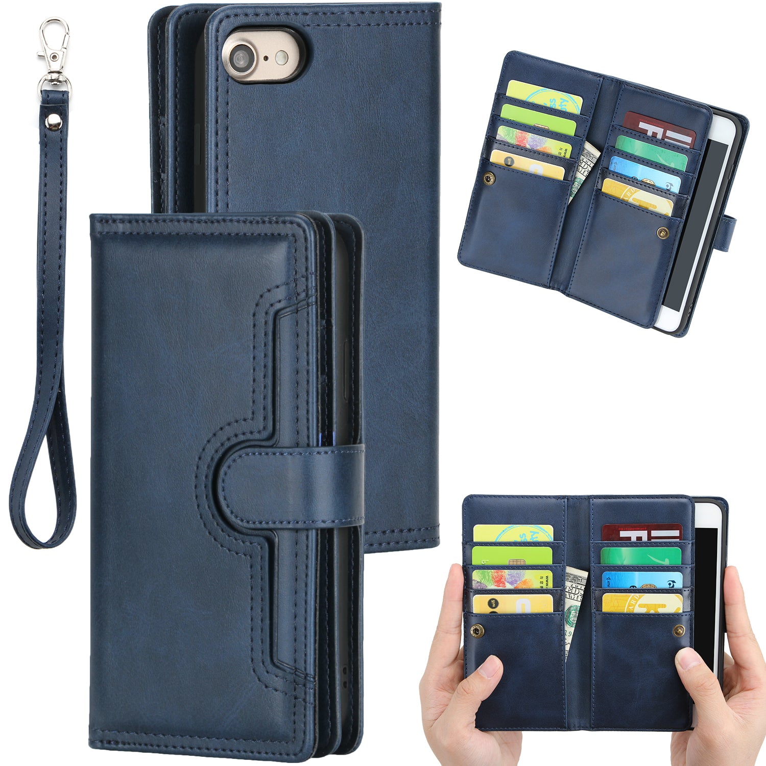 Shockproof Split Leather Phone Cover Cellphone Protection Case With Multiple Card Slots for iPhone 8 / 7 / SE (2022)/SE (2020)