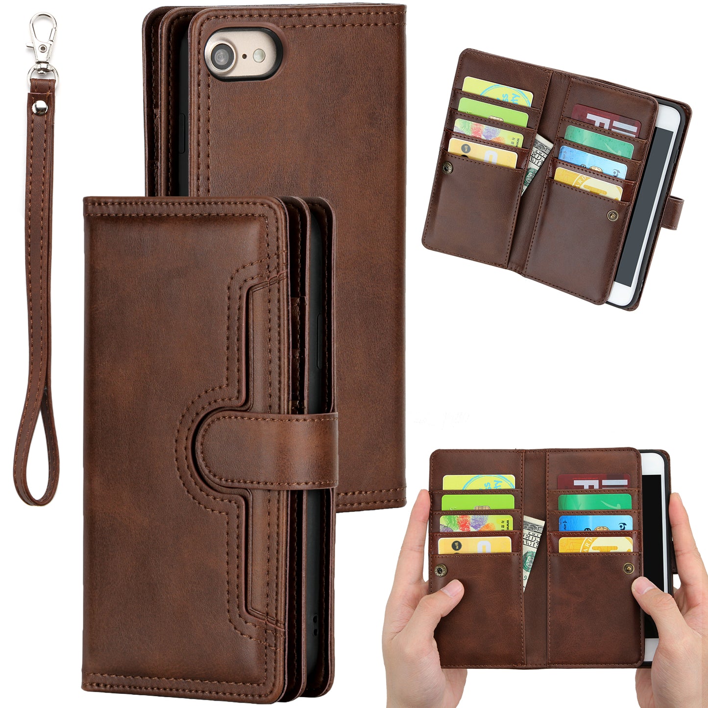 Shockproof Split Leather Phone Cover Cellphone Protection Case With Multiple Card Slots for iPhone 8 / 7 / SE (2022)/SE (2020)