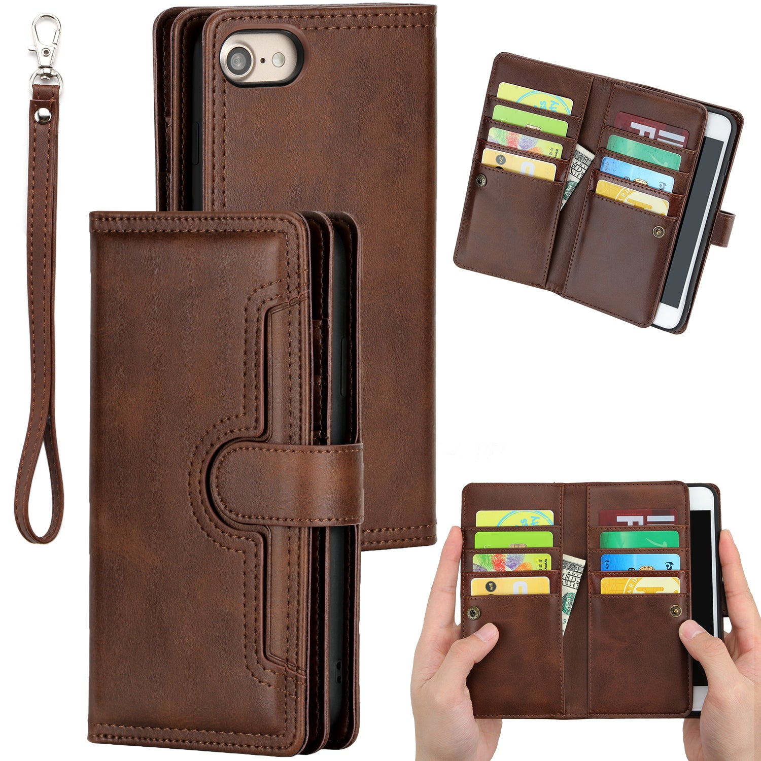 Shockproof Split Leather Phone Cover Cellphone Protection Case With Multiple Card Slots for iPhone 8 / 7 / SE (2022)/SE (2020)