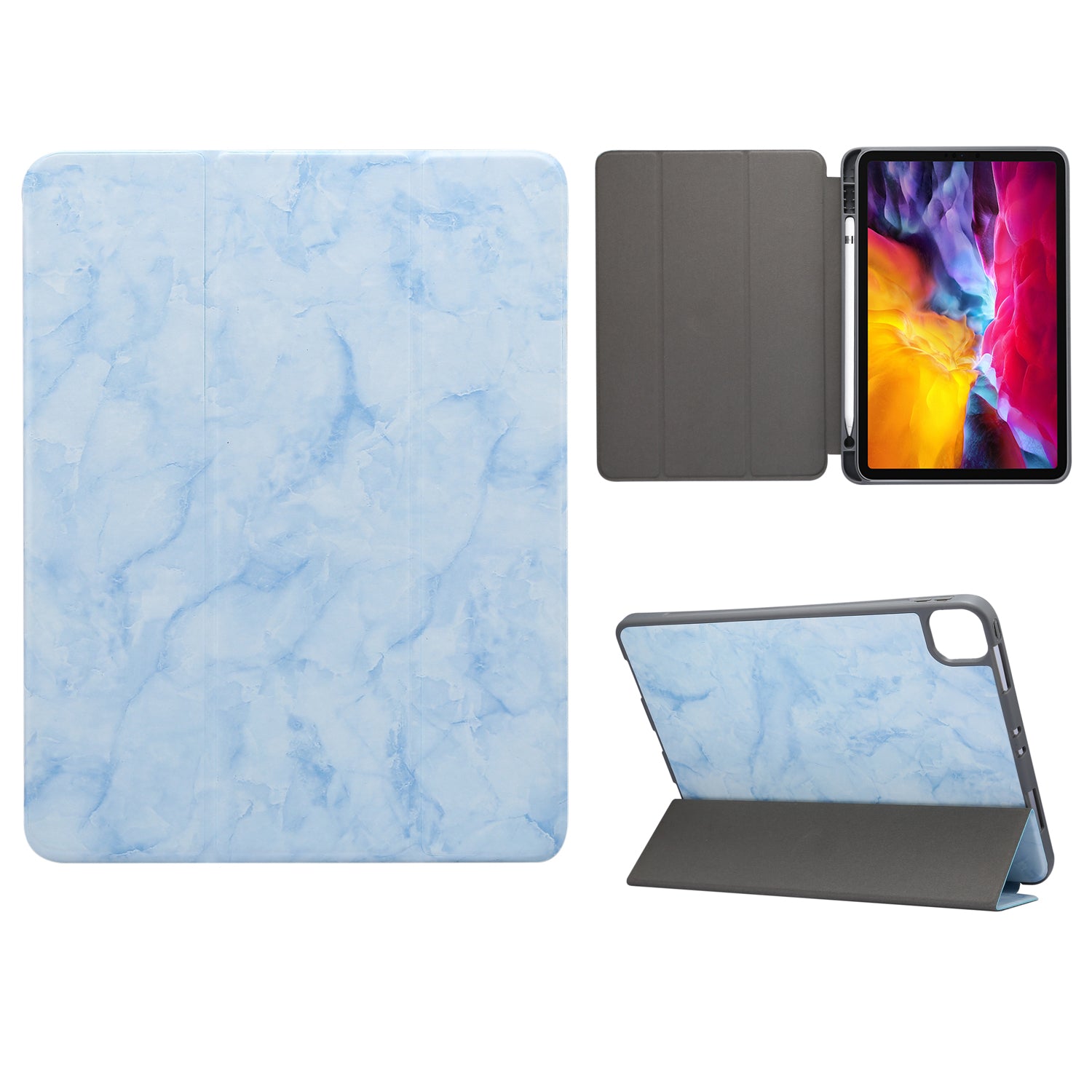 Marble Pattern Tri-fold Stand Smart Leather Case with Pen Slot for iPad Pro 11-inch (2020)/(2018)