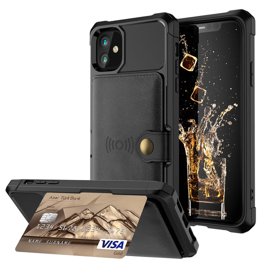 Wallet Kickstand Leather Coated TPU Case Built-in Magnetic Sheet for iPhone 11 6.1 inch