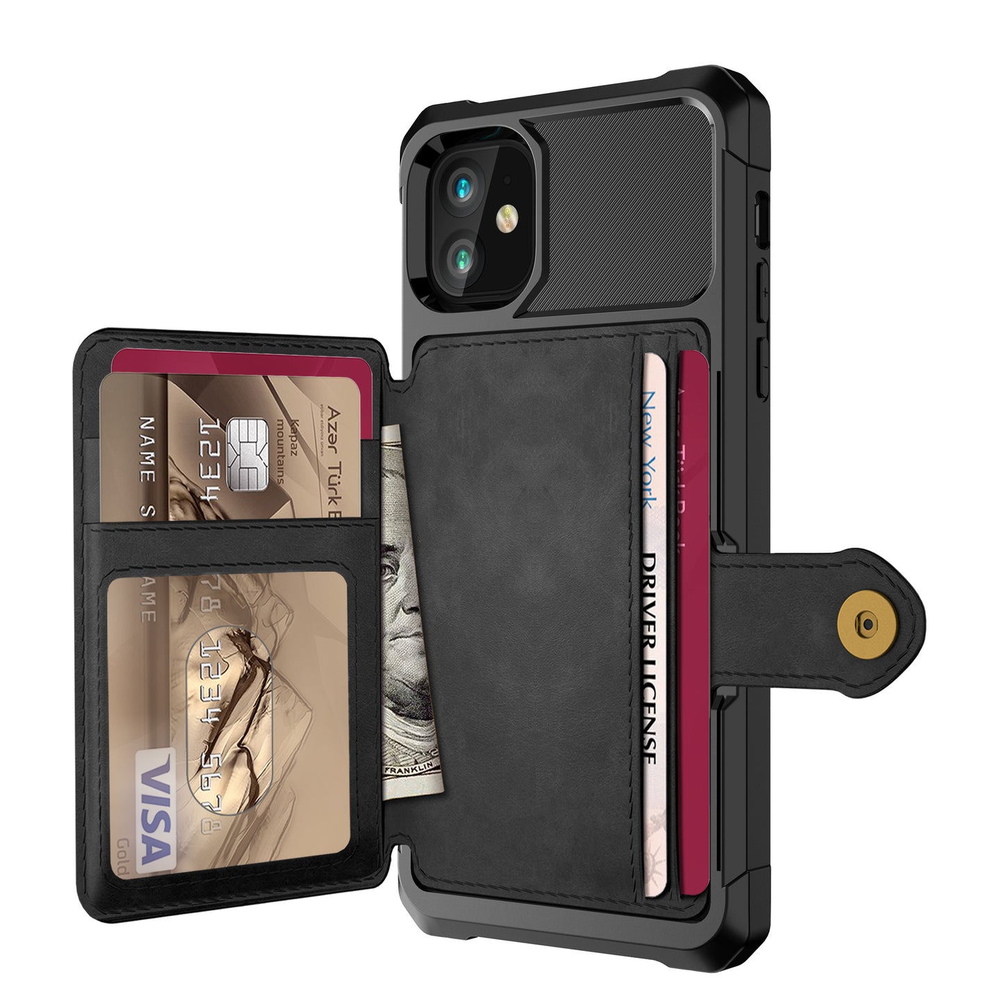 Wallet Kickstand Leather Coated TPU Case Built-in Magnetic Sheet for iPhone 11 6.1 inch