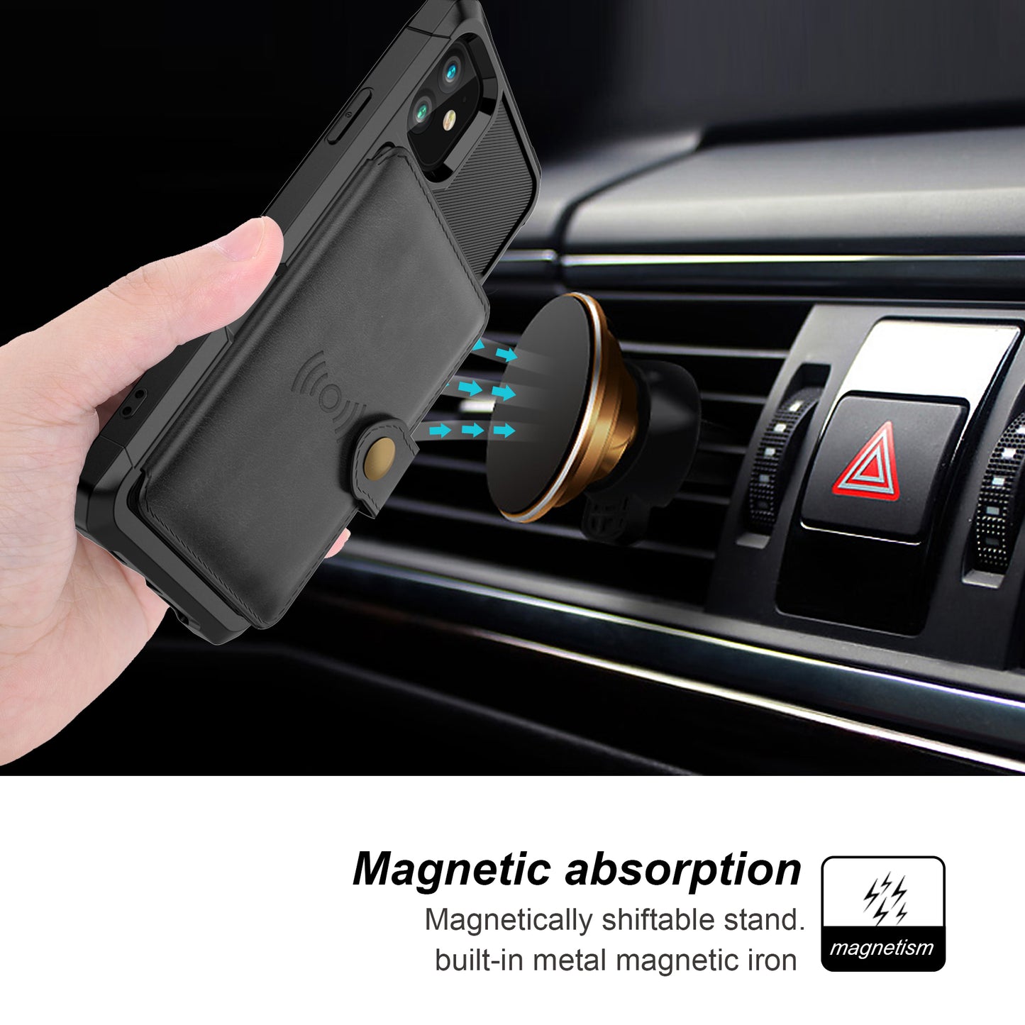 Wallet Kickstand Leather Coated TPU Case Built-in Magnetic Sheet for iPhone 11 6.1 inch