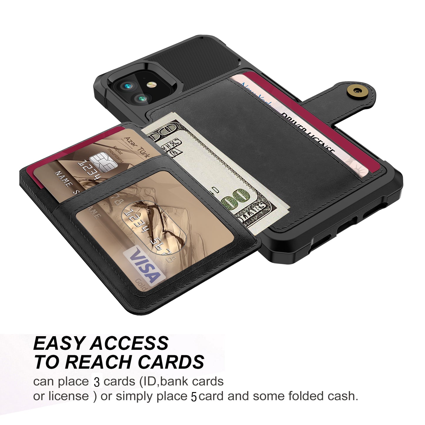 Wallet Kickstand Leather Coated TPU Case Built-in Magnetic Sheet for iPhone 11 6.1 inch