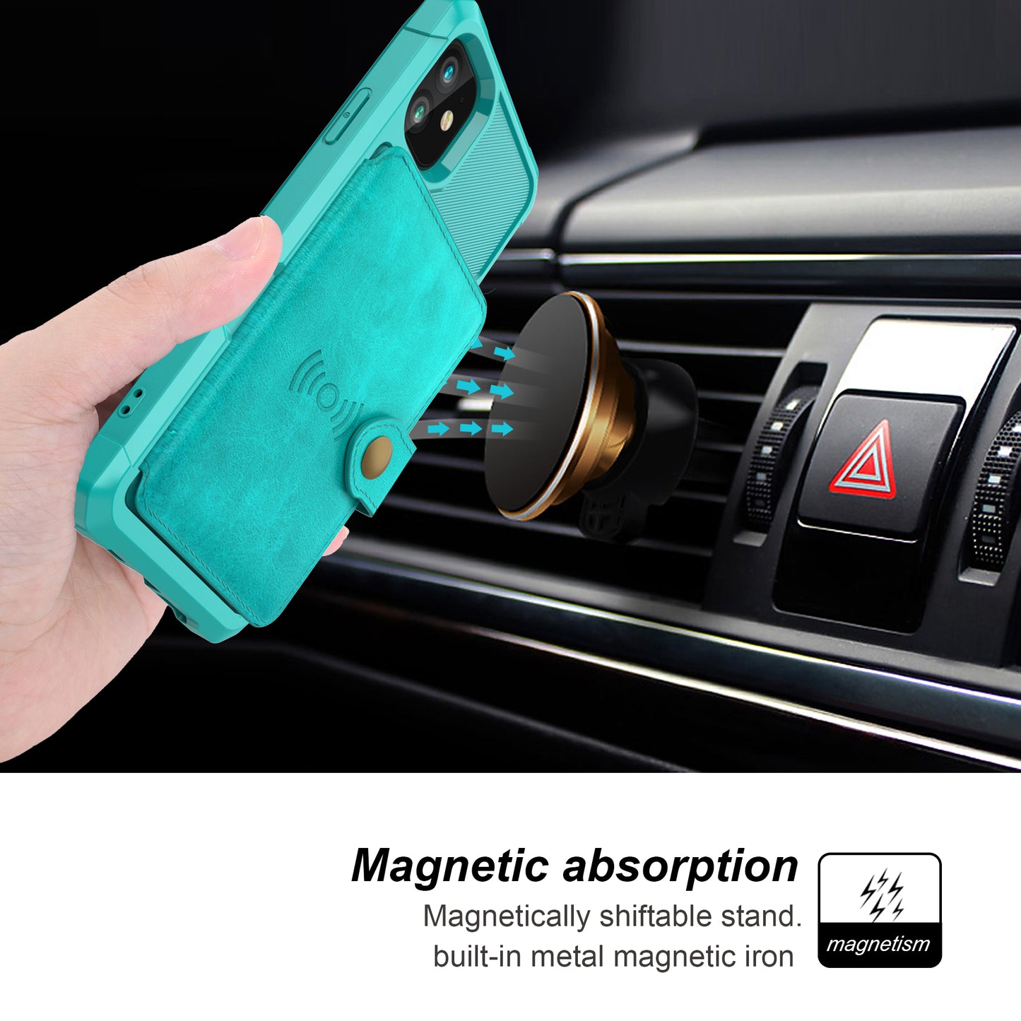 Wallet Kickstand Leather Coated TPU Case Built-in Magnetic Sheet for iPhone 11 6.1 inch