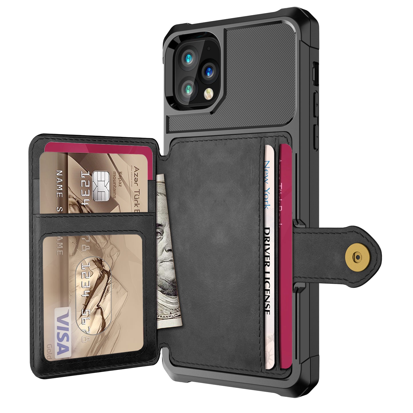 Leather Coated TPU Case with Wallet Kickstand Built-in Magnetic Sheet for iPhone 11 Pro Max 6.5 inch