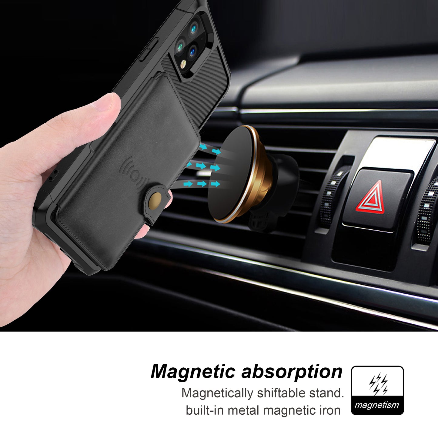 Leather Coated TPU Case with Wallet Kickstand Built-in Magnetic Sheet for iPhone 11 Pro Max 6.5 inch