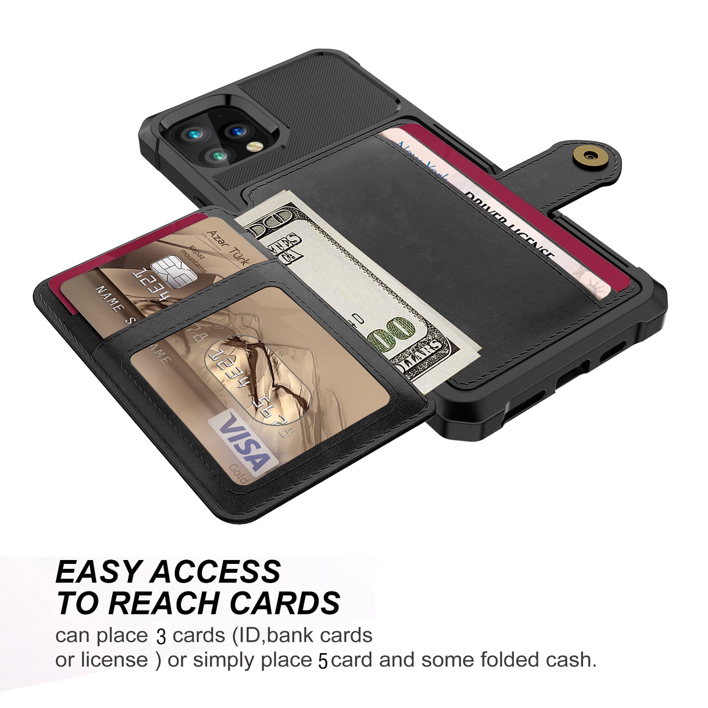 Leather Coated TPU Case with Wallet Kickstand Built-in Magnetic Sheet for iPhone 11 Pro Max 6.5 inch