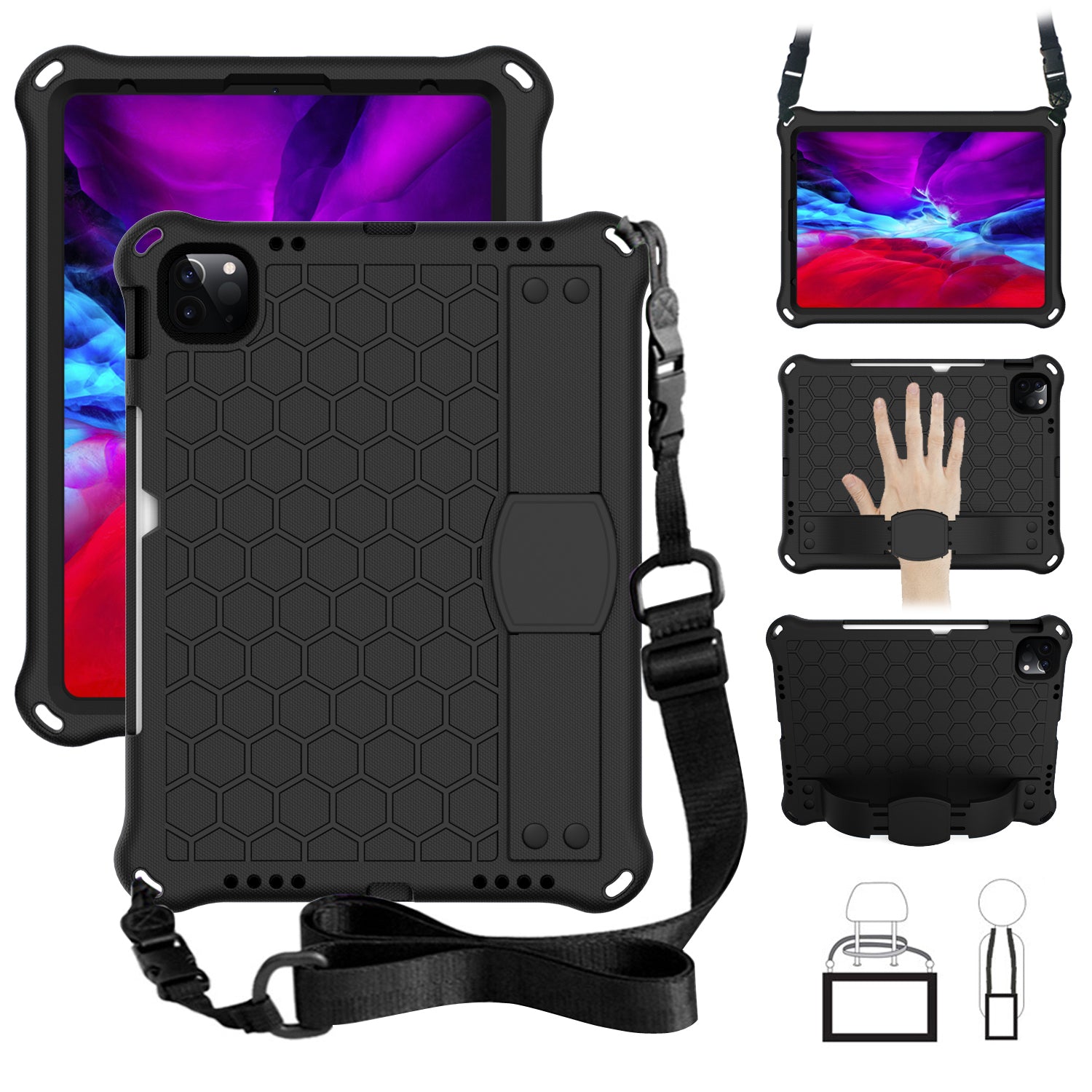 Honeycomb Texture EVA Tablet Shell with Shoulder Strap for iPad Air (2020)/Air (2022)/Pro 11-inch (2021)(2020)(2018)