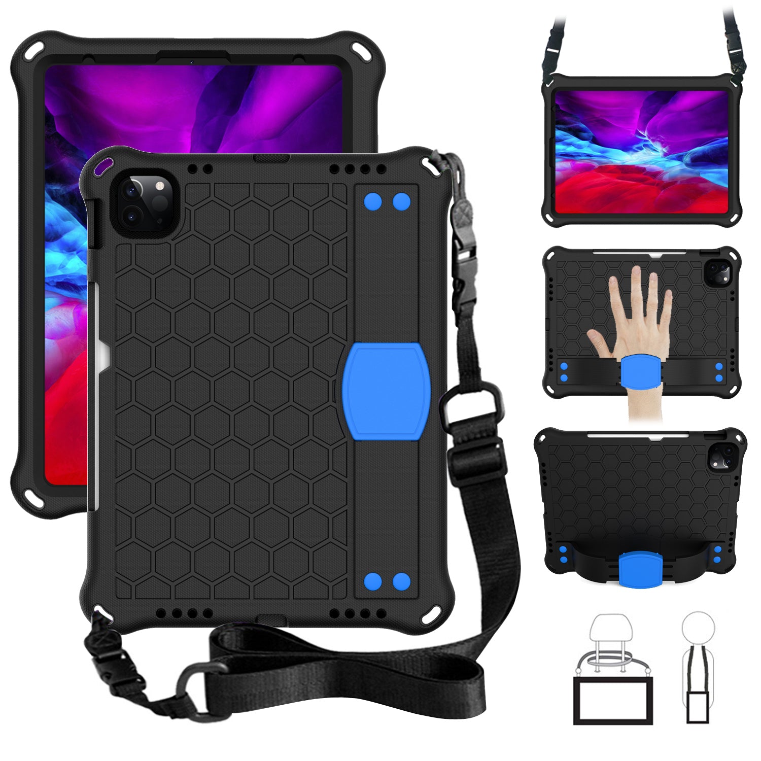Honeycomb Texture EVA Tablet Shell with Shoulder Strap for iPad Air (2020)/Air (2022)/Pro 11-inch (2021)(2020)(2018)