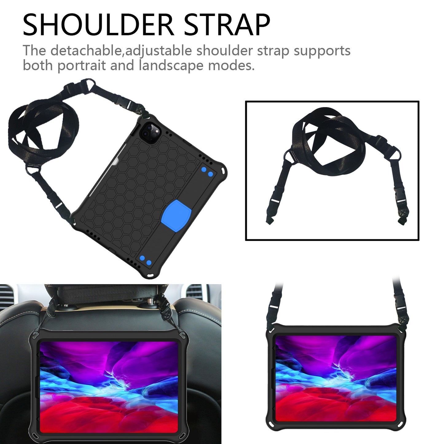 Honeycomb Texture EVA Tablet Shell with Shoulder Strap for iPad Air (2020)/Air (2022)/Pro 11-inch (2021)(2020)(2018)