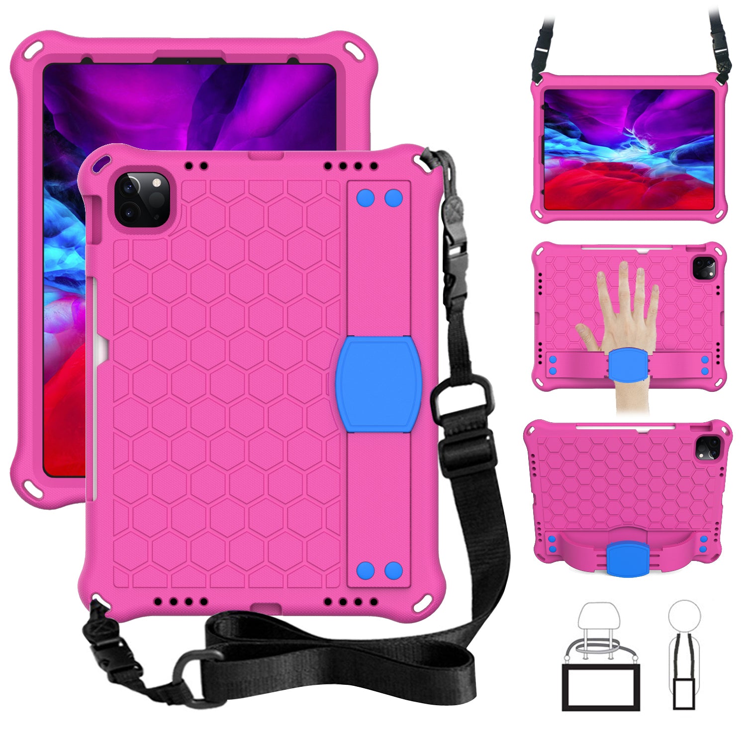 Honeycomb Texture EVA Tablet Shell with Shoulder Strap for iPad Air (2020)/Air (2022)/Pro 11-inch (2021)(2020)(2018)