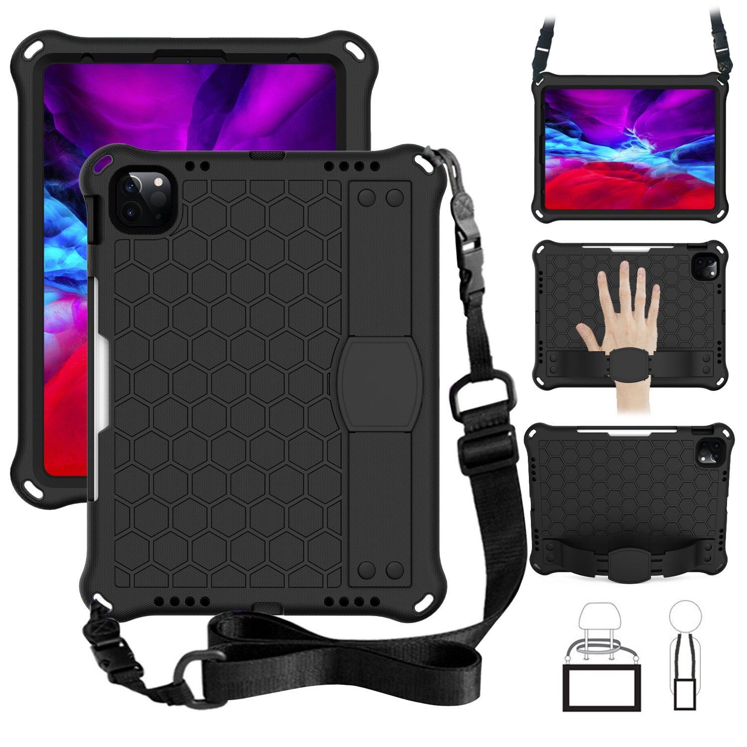 Honeycomb Skin EVA Tablet Case with Shoulder Strap for iPad Pro 11-inch (2021)/(2020)/(2018)