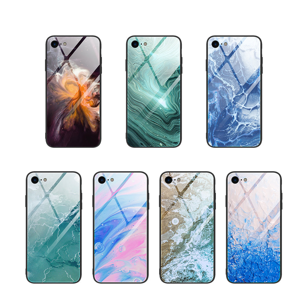 Marble Texture Glass Back + TPU Hybrid Case for iPhone SE (2020)/SE (2022)/8/7