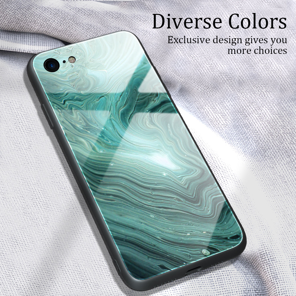 Marble Texture Glass Back + TPU Hybrid Case for iPhone SE (2020)/SE (2022)/8/7