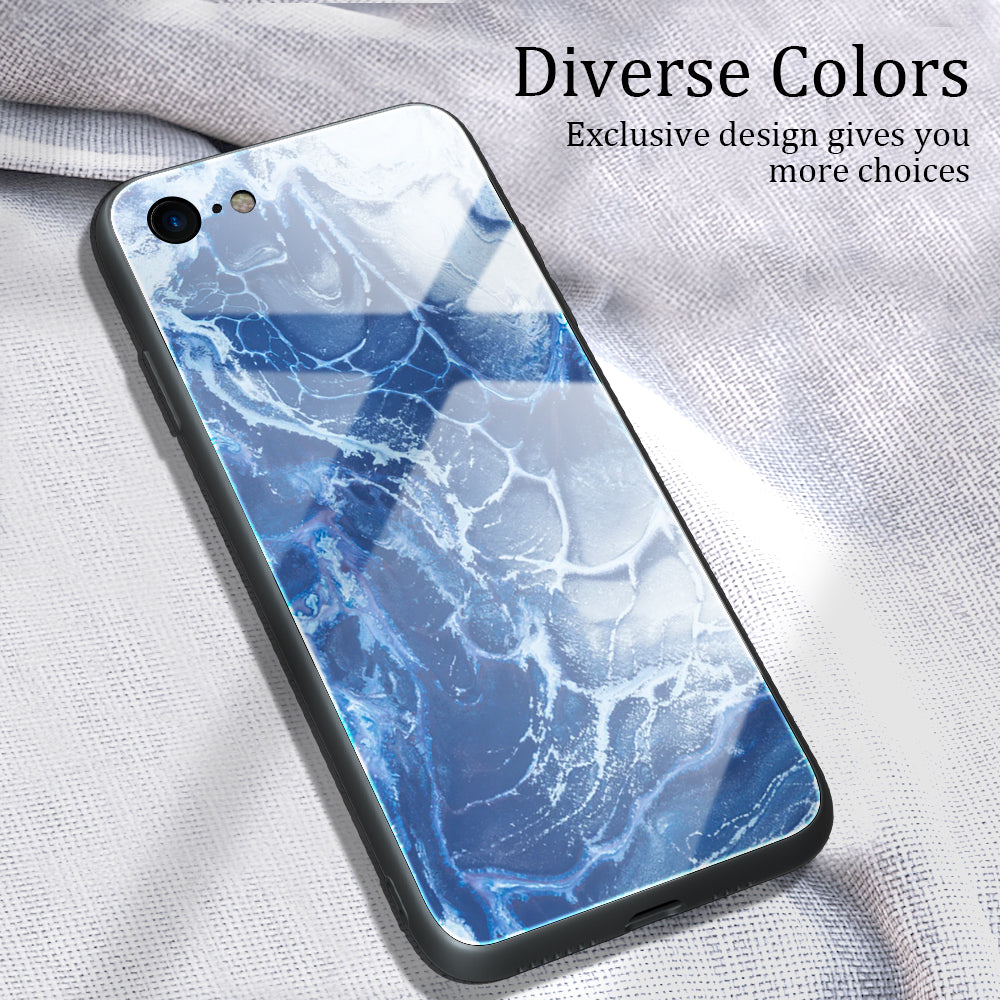 Marble Texture Glass Back + TPU Hybrid Case for iPhone SE (2020)/SE (2022)/8/7