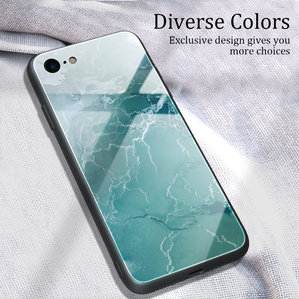 Marble Texture Glass Back + TPU Hybrid Case for iPhone SE (2020)/SE (2022)/8/7