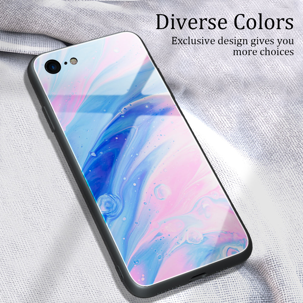 Marble Texture Glass Back + TPU Hybrid Case for iPhone SE (2020)/SE (2022)/8/7