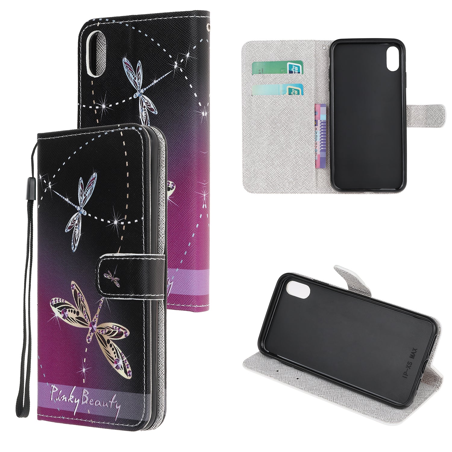 Newly Cross Texture Patterned Leather Stand Wallet Cover with Strap for iPhone XR 6.1 inch