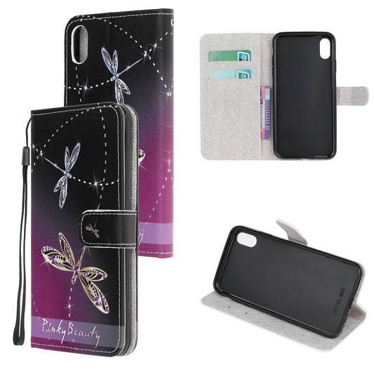 Newly Cross Texture Patterned Leather Stand Wallet Cover with Strap for iPhone XR 6.1 inch