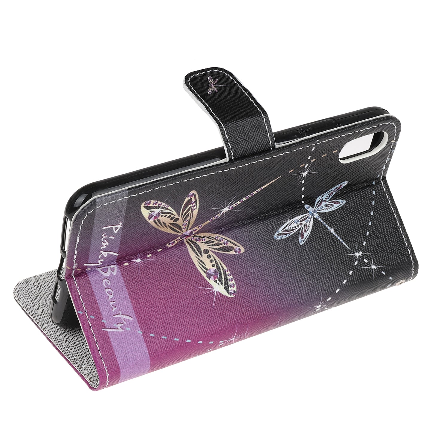 Newly Cross Texture Patterned Leather Stand Wallet Cover with Strap for iPhone XR 6.1 inch