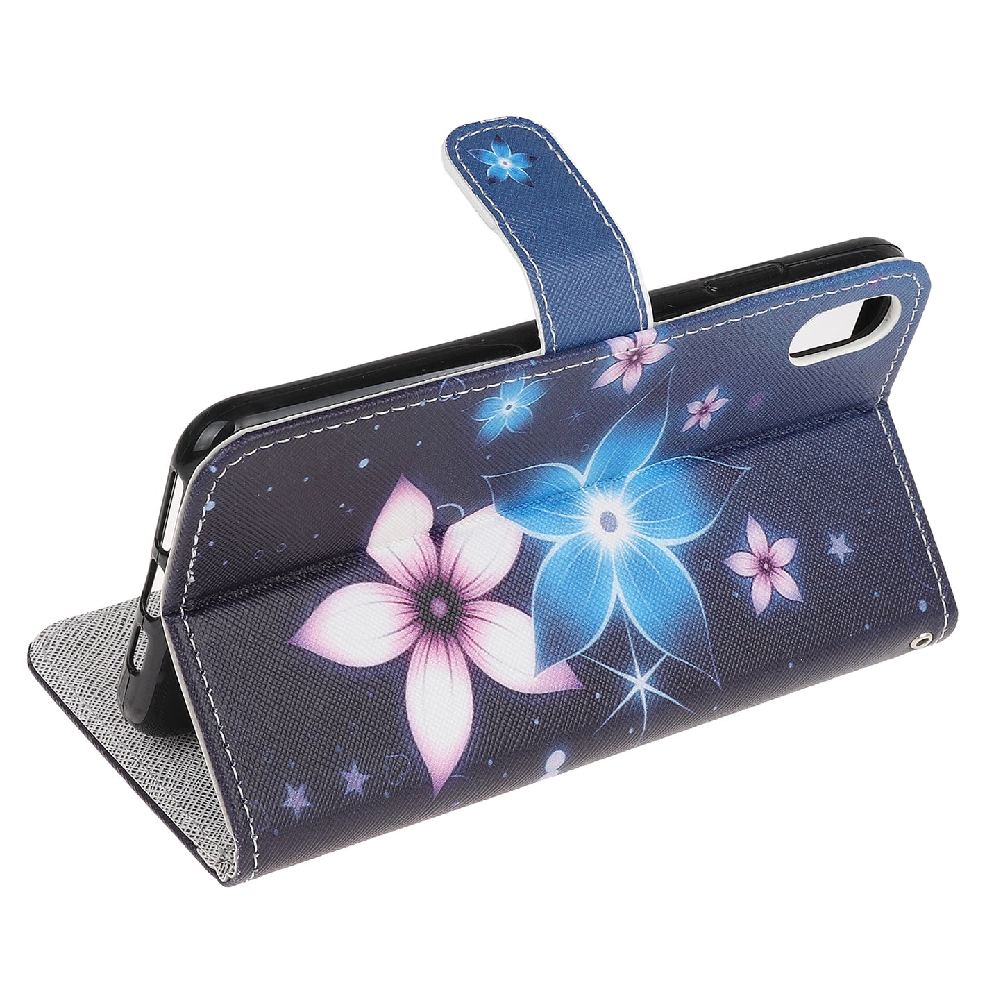 Newly Cross Texture Patterned Leather Stand Wallet Cover with Strap for iPhone XR 6.1 inch