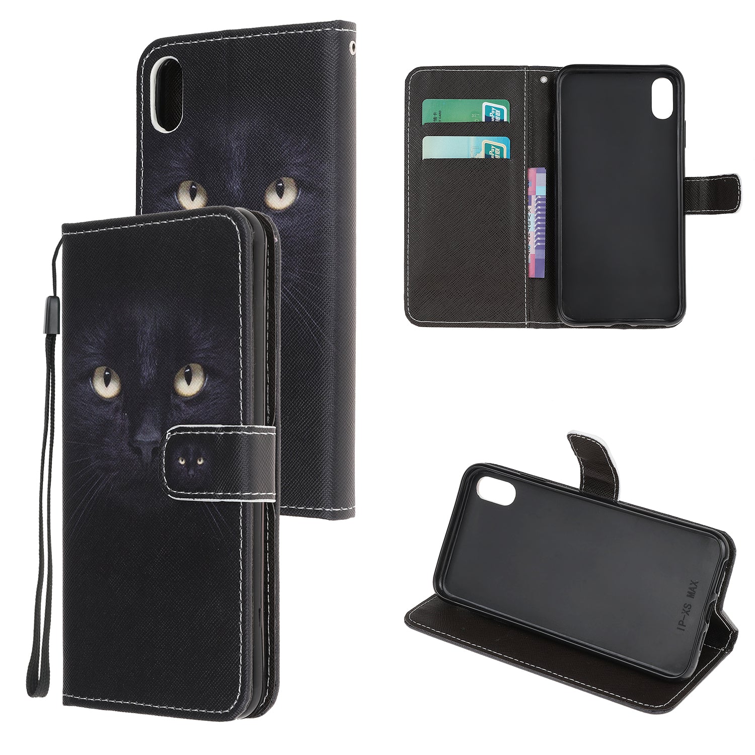 Newly Cross Texture Patterned Leather Stand Wallet Cover with Strap for iPhone XR 6.1 inch